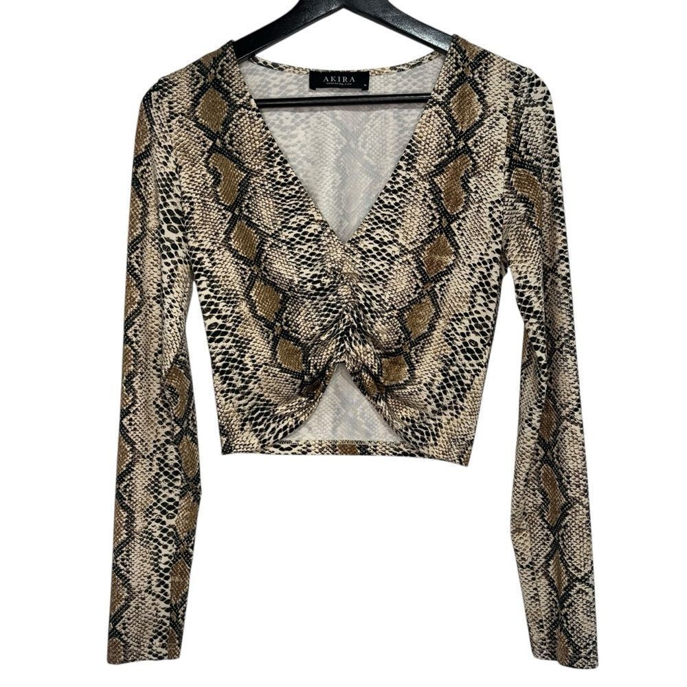 AKIRA Snake Print Crop Top size Medium 8-10 Long Sleeve V-Neck Party Club